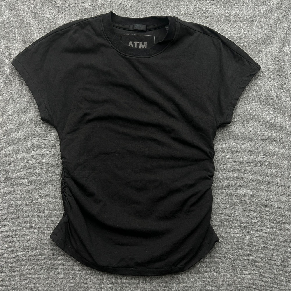 ATM Anthony Thomas‎ Melillo Shirt Womens Black Ruched Sides Crew Shirt Womens XS